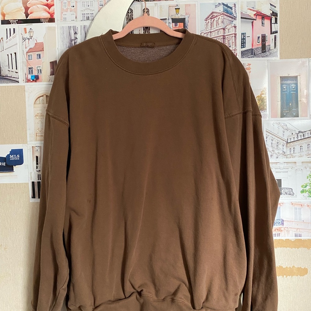 Brown Oversized Brandy Melville Crewneck with Pockets
